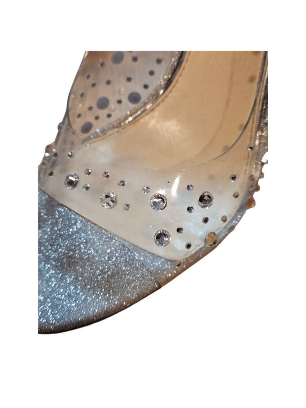 Jessica Simpson Silver Clear Glitter Slingback Heels Size 7 - Picture 9 of 14